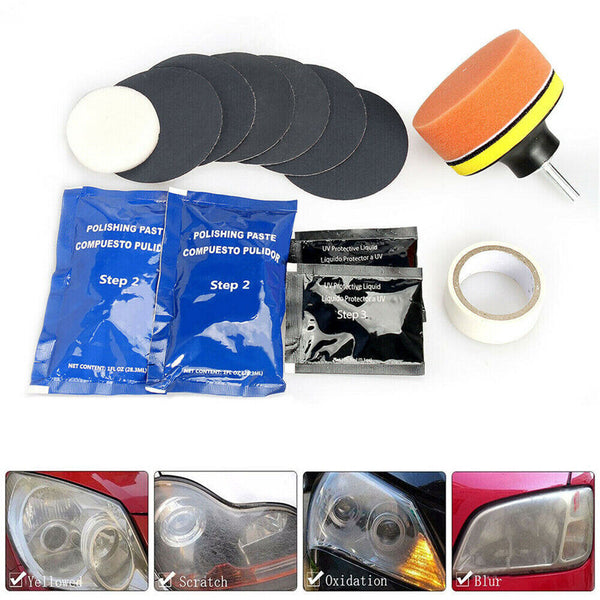 Heavy Duty Headlight Restoration Kit Car Lens Lamp Cleaning Sanding Repair Tools