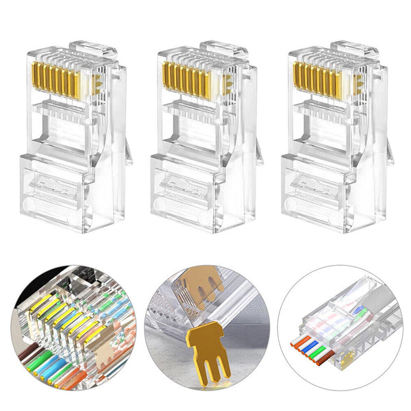 10-50X RJ45 Pass Through CAT6 Connector Modular Plug CAT5e CAT5 Network Ethernet