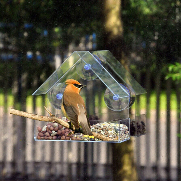 2PCS Birdhouse Clear Feeding House Window Suction Bird Feeder Outdoor Garden AU