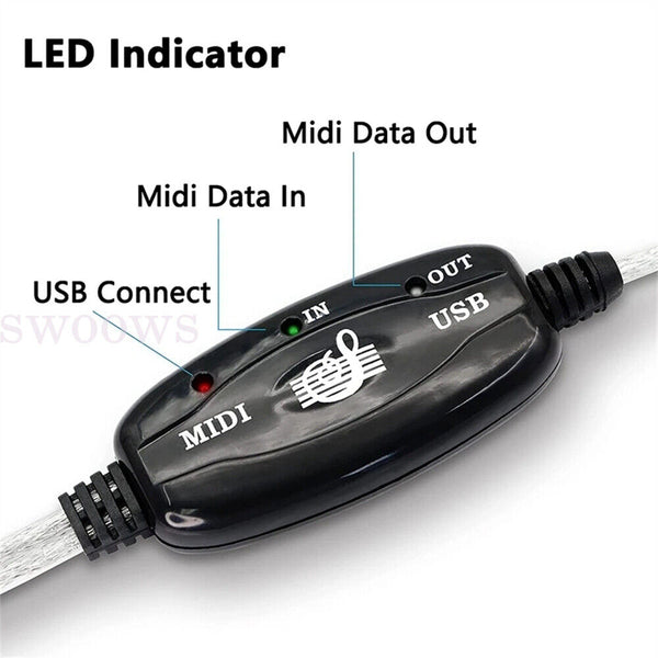 NEW USB IN-OUT MIDI Interface Cable Converter PC IN Music Keyboard Adapter Cord