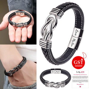 1/2x Mother And Son Forever Linked Together Braided Leather Bracelet AU