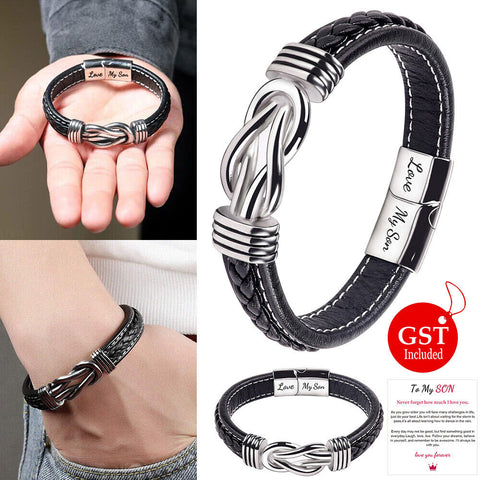 1/2x Mother And Son Forever Linked Together Braided Leather Bracelet AU