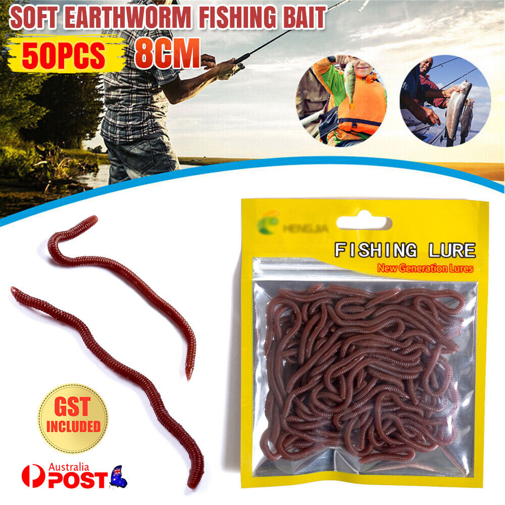 50PCS/Pack 8cm Soft Earthworm Fishing Bait Red Worm Lures Grub Simulation Tackle