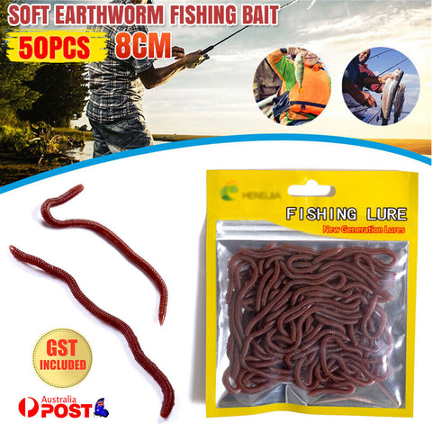 50PCS/Pack 8cm Soft Earthworm Fishing Bait Red Worm Lures Grub Simulation Tackle