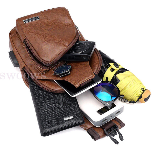 Mens Waterproof Bag Anti Theft Crossbody Chest Pack Shoulder Pocket USB Charging