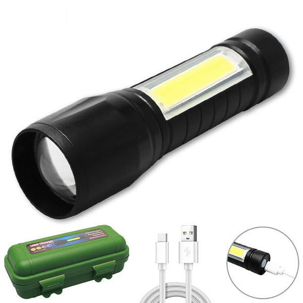 2x 900000LM COB LED Flashlight Zoom USB Rechargeable Camping Small Torch Lamp