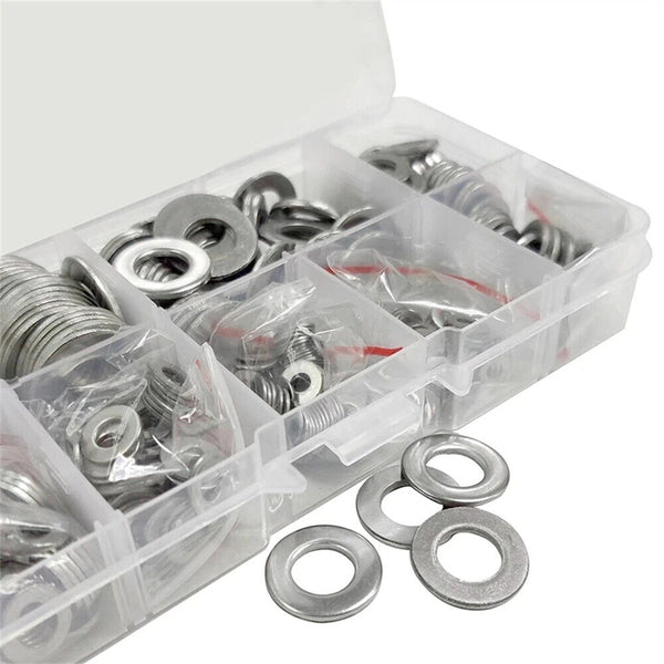 600pcs 304 Stainless Steel Flat Washer Washers Assortment Set Value Kit M2 - M12