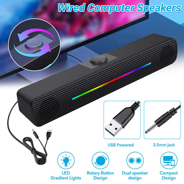 For PC Laptop Desktop USB Wired Computer Speakers Stereo Bass Subwoofer Speaker