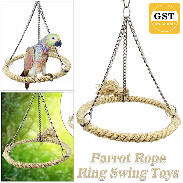 Parrot Rope Ring Swing Toys Budgie Cockatiel Hanging Cage Hammock Perch Bird Toy