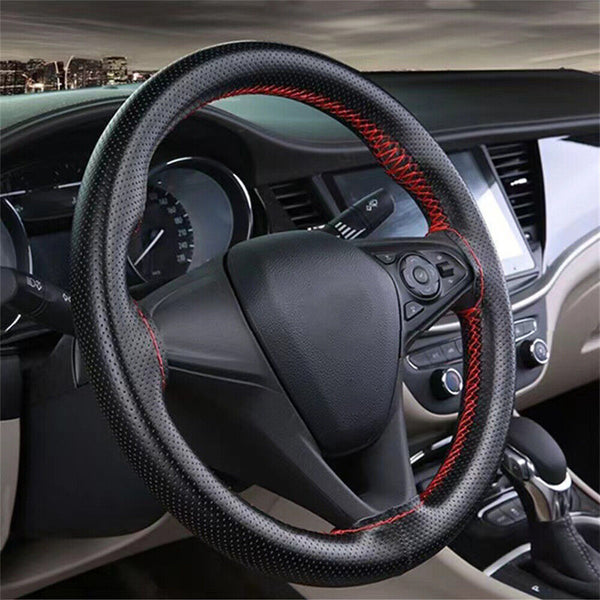 Leather DIY Car Steering Wheel Cover Breathable Anti-slip Universal 38cm AUS