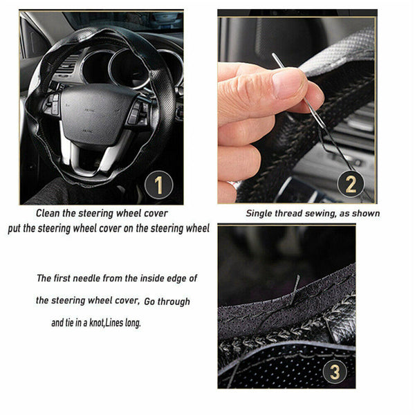 38cm PU Leather DIY Car Steering Wheel Cover Breathable Anti-slip Universal