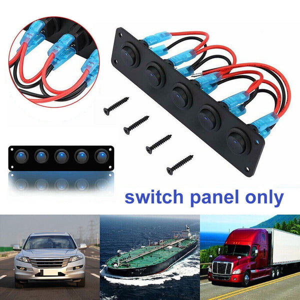 5 Gang 12V Rocker Switch Panel For Car Boat Marine LED USB Charger ON-OFF Toggle