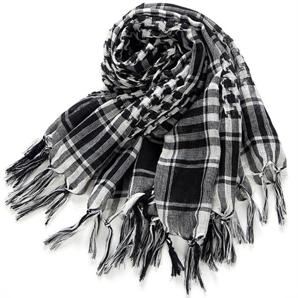 Neck Scarf Tactical Scarves Unisex Shawl Military Check Wrap Black White Grid