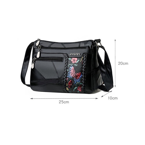 Women Floral Printed Shoulder Bags Multi Pocket PU Leather Crossbody Handbags