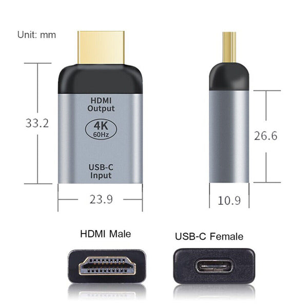 USB-C type C Female To HDMI 2.0 Male Adapter 4K@60HZ USB 3.1 Gen 2 Mobile To TV