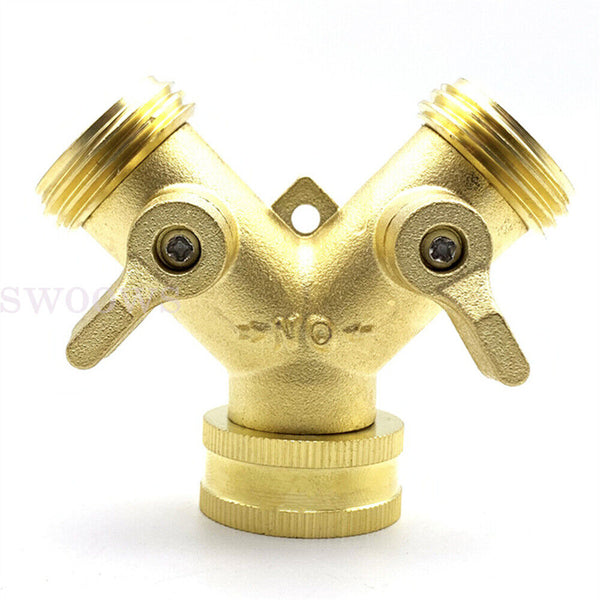 Water Hose Splitter Heavy Duty 2 Way Solid Brass Y Valve Female Connector Garden