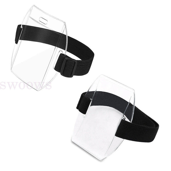 1/5 X Vertical Armband Security ID Card Photo Badge Holder Clear Elastic Strap