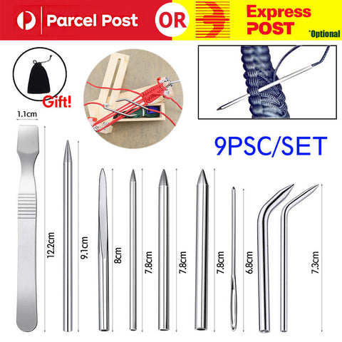 9 pcs Stainless Steel Paracord Bracelet Fid Lacing Stitching Needles Tool Set AU