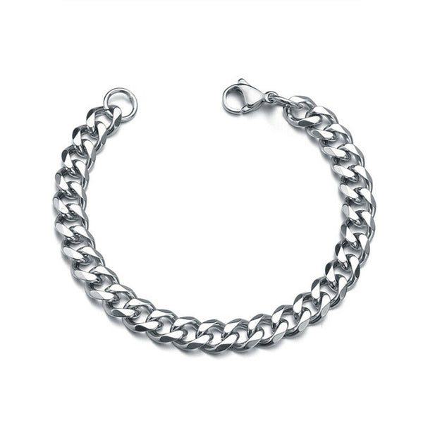 Men's Chain Bracelet Stainless Steel Curb Cuban Link Chain Bangle 7mm 11mm