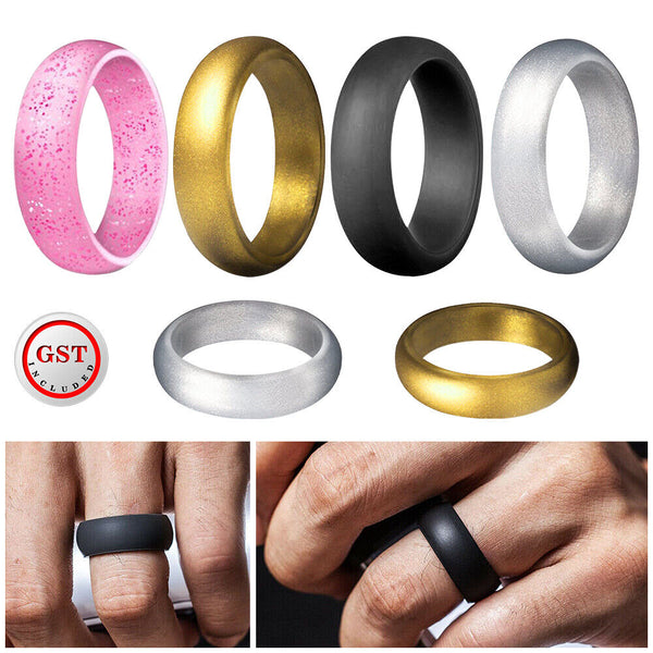 Silicone Rubber Wedding Round Band Ring Flexible Comfortable Work Sport Gym 6MM