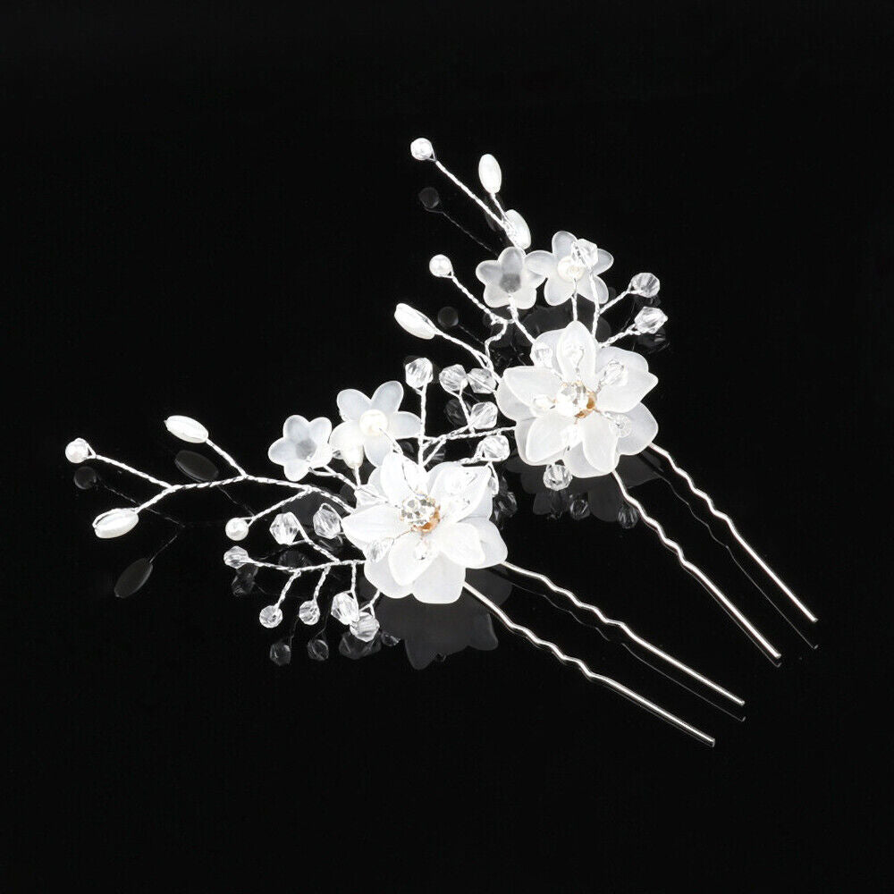 Bridal Wedding Flower Clips Hair Pins Bridesmaid Crystal Hair Pearls Accessories