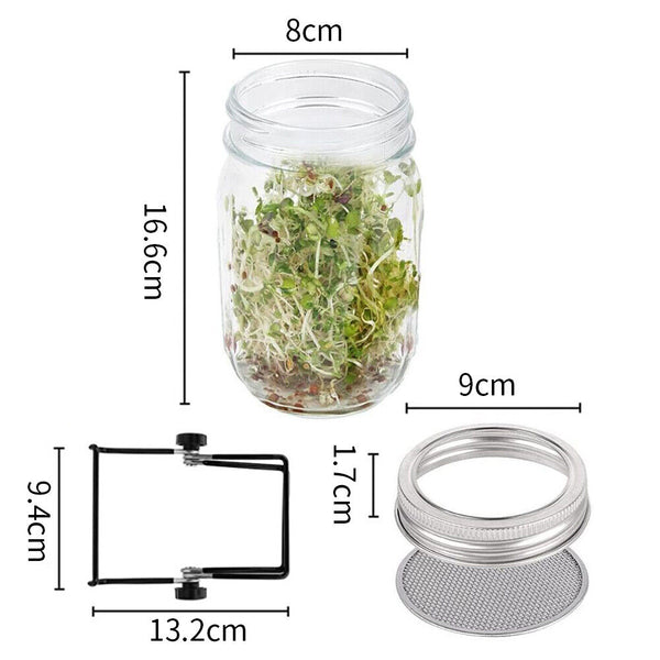 Seed Sprouter Germination Cover Kit Sprouting Mason Jars with Lids & Stands 2Set