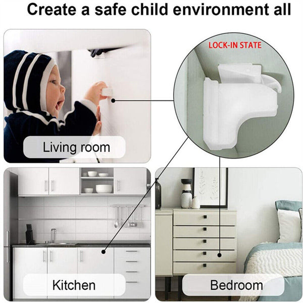 Child Safety Locks Baby Magnet Lock No Drill For Kitchen Cabinet Drawer Cupboard