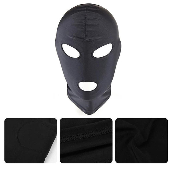 2x Black Face Mask Blindfold Head Mask Open Eye Mouth Adult Cosplay Gimp Mask