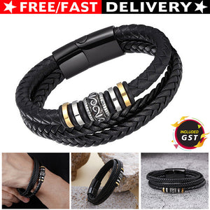 Men's Braided PU Leather Bracelet Hand Adjustable Gift for Son Husband DIY AU