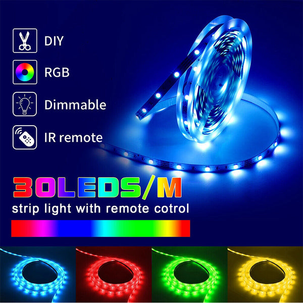 5V 1M/2M/3M/4M/5M USB RGB LED Strip Light 5050 TV Back 24 IR Remote