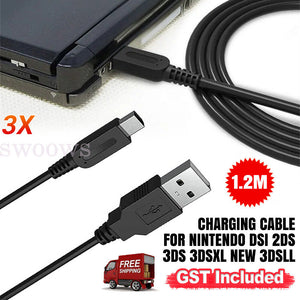 3x USB Charger Charging Power Cable for Nintendo DSI 2DS 3DS 3DSXL NEW 3DSLL