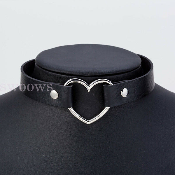 Love Heart Choker Retro Gothic Lolita Grunge Punk Leather Rivet Collar Necklace