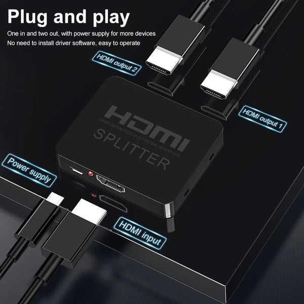 HDMI Splitter Amplifier 1 In 2 Out Video Duplicator 3D 4K HD Foxtel DVD 1/3pcs