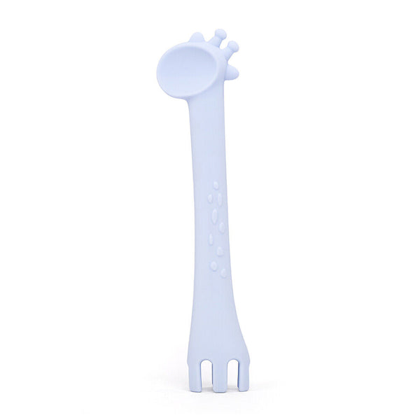 2 In 1 Safety Tableware Feeding Spoon Fork Giraffe Silicone Baby Spoon Cartoon