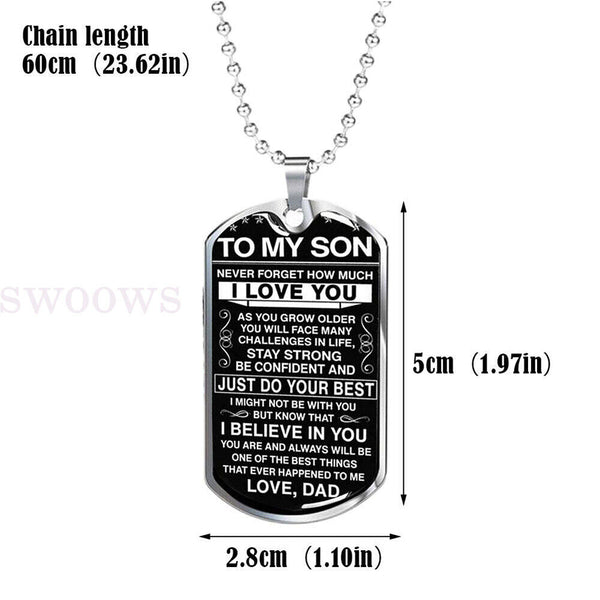 Stainless Steel To My Son Dog Tag Necklace Mother Father Love Mom Dad Graduation