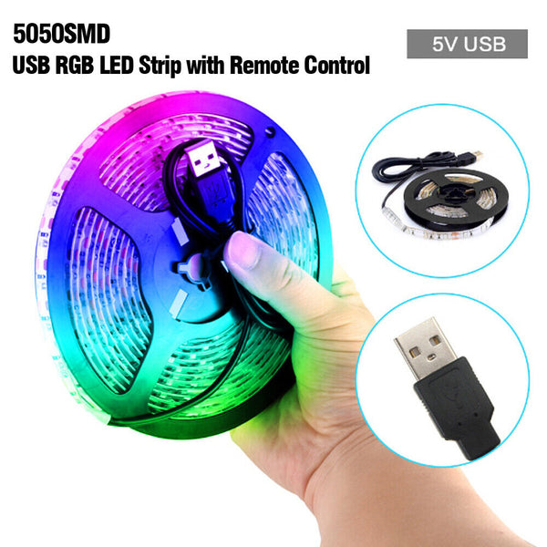 5V 1M/2M/3M/4M/5M USB RGB LED Strip Light 5050 TV Back 24 IR Remote