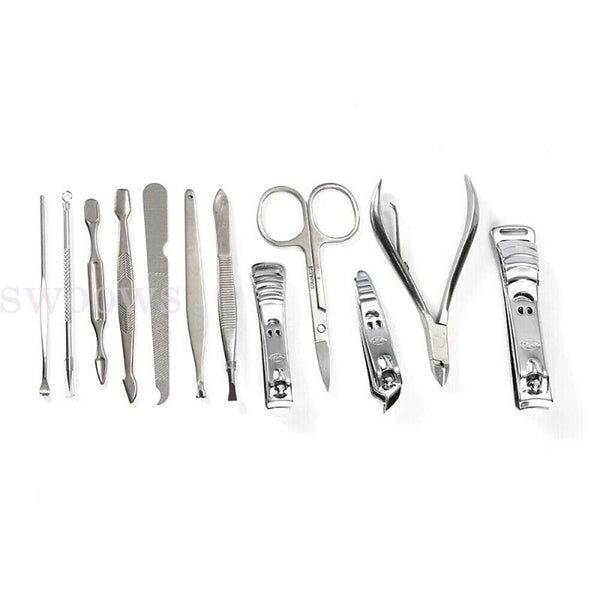 12PCS Nail Clippers Set Stainless Manicure Pedicure Kit Cuticle Grooming Case AU