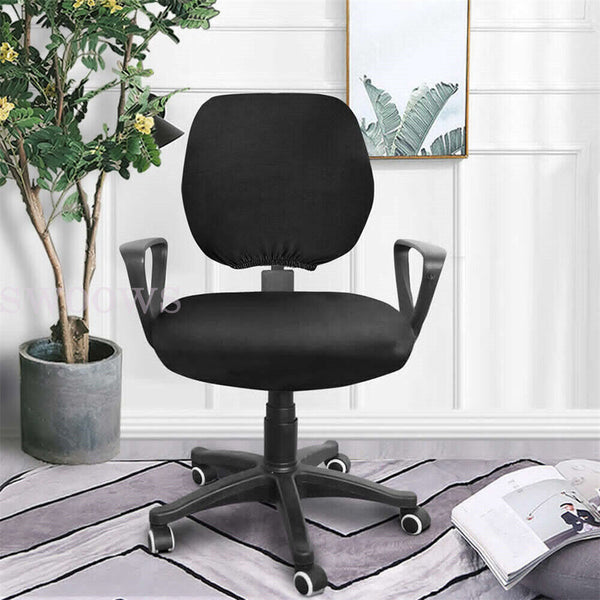 Set Spandex Stretch Computer Chair Cover Home Office Chairs Seat Case (Black)