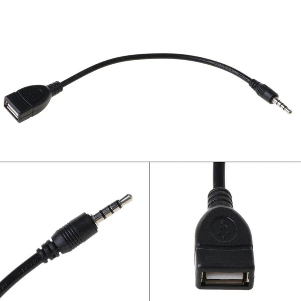 Male Cable Plug AUX Jack 3.5mm Audio to USB 2.0 Female Converter Cord Car Player