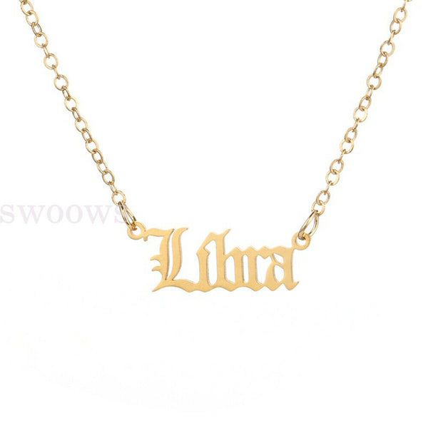 Horoscope Zodiac Star Sign Pendant Old English Necklace Gold Jewellery Chain