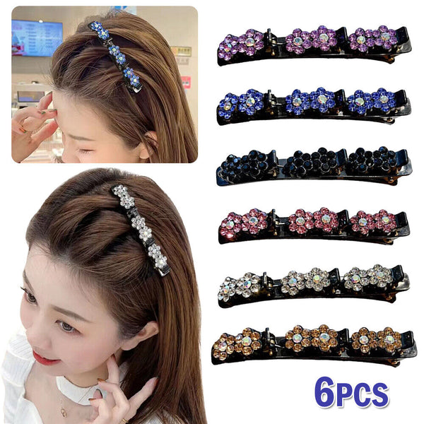 Sparkling Crystal Stone Braided Hair Clips Double Bang Hair Clip Accessories