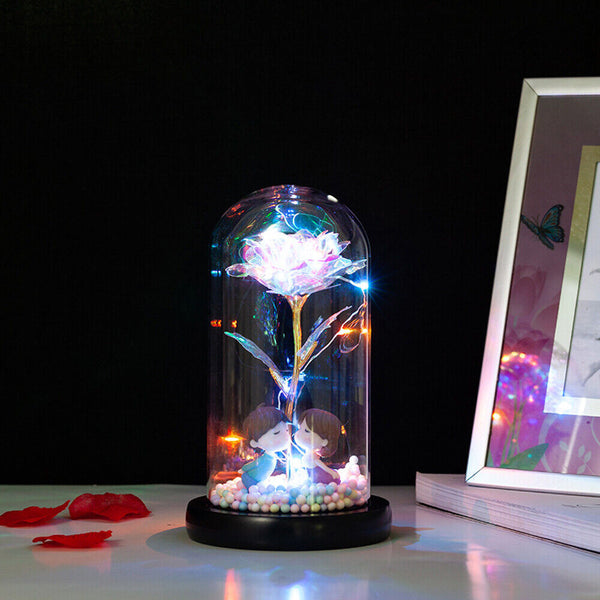 Rose in Glass Forever Wedding Gift Night Light Flower Dome Eternal Valentine