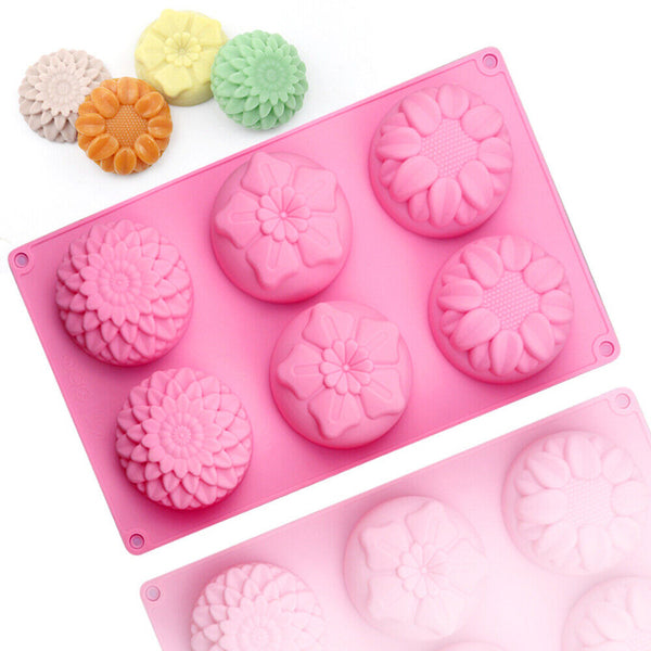 6 Cavity Flower Shaped Silicone DIY Handmade Soap Candle Cake Mold Supplies