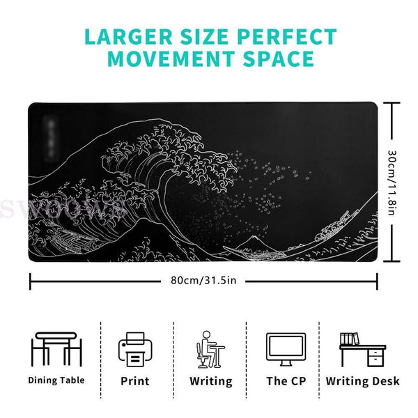 Sea Wave Non-slip Office Desk Mouse Mat Large Keyboard Pad Game