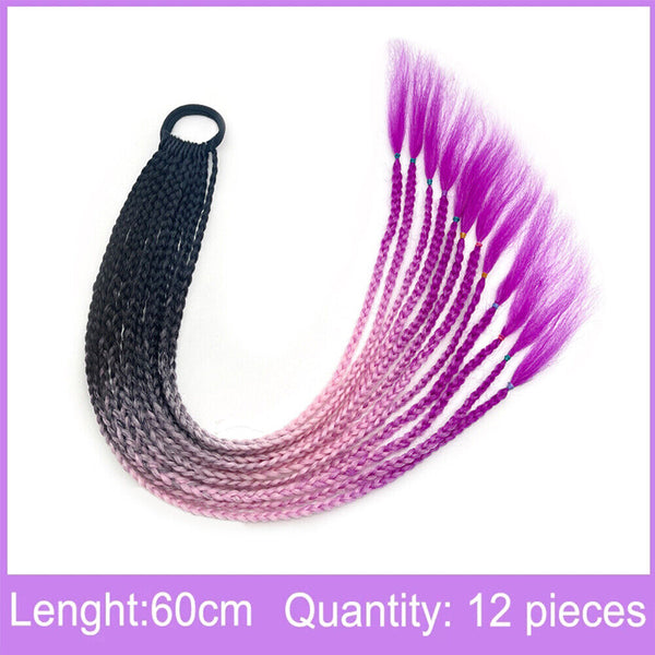 UP5x Ponytail Long Braids Colorful Band Pigtail Synthetic Braided Hair Extension