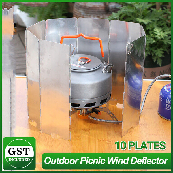 10 plates Foldable Aluminum Camping Cooker BBQ Gas Stove Wind Shield Screen AU