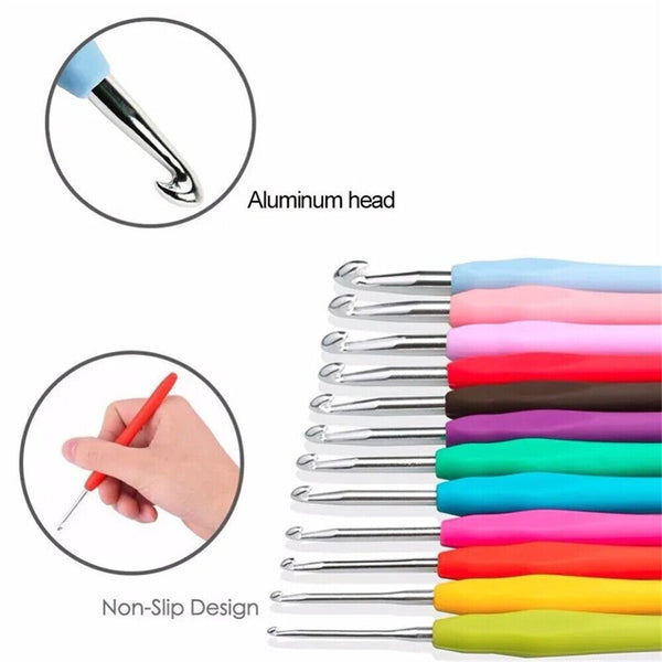 14PCS Knitting Needles Set Sewing Tools Crochet Hook Soft Grip Handles Mix Size