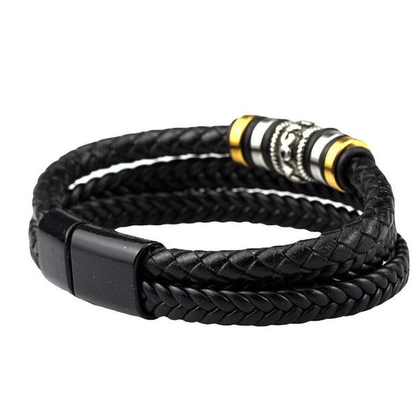 Men's Braided PU Leather Bracelet Hand Adjustable Gift for Son Husband DIY AU