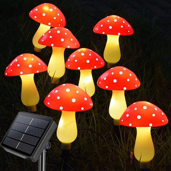 Solar Mushroom Fairy String Lights LED Outdoor Garden Ornament Statues Yard Deco