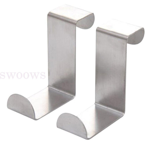 2/10 Stainless Steel Over the Door Hooks Kitchen Towel Holder Clothes Bag Hanger